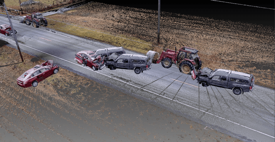 A scan using the Z+F Imager® 5016 showing a three vehicle car crash