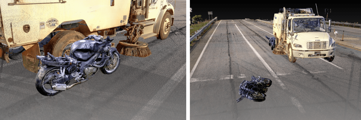 Z+F Imager® 5016 scans showing 2 different angles of a motorcycle accident with a truck