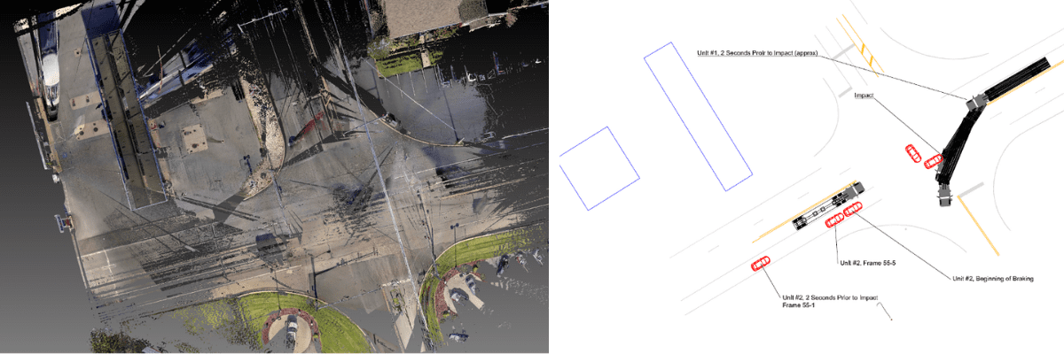 Two Z+F Imager® 5016 scans depicting an arial view of a site with a map next to it