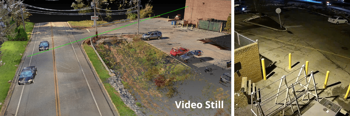 Z+F Imager® 5016 scan showing a video still of a crash that was caught on a security camera with an image of the location next to it