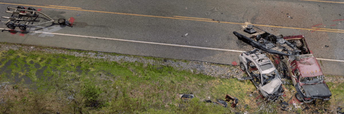 Z+F Imager® 5016 scan showing a three vehicle crash involving a pickup truck and two passenger vehicles.